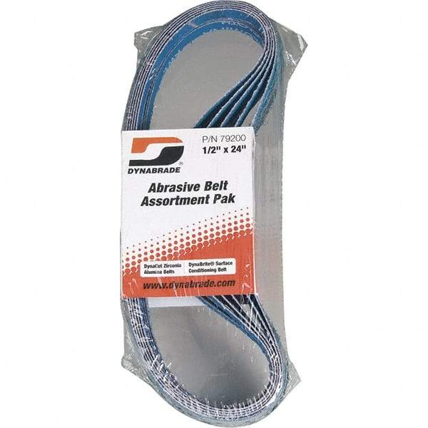 Dynabrade - 1/2" Wide x 24" OAL, 60 & 80 Grit, Zirconia Alumina Abrasive Belt - Zirconia Alumina, Coated & Nonwoven, X Weighted Cloth Backing, Wet/Dry - Industrial Tool & Supply