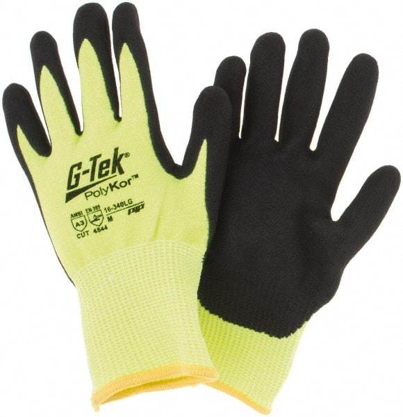 PIP - Size M, ANSI Cut Lvl A3, Cut Resistant Gloves - Palm & Fingers Coated, Hi-Vis Yellow/Black - Industrial Tool & Supply