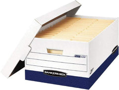 BANKERS BOX - 1 Compartment, 16" Wide x 10-3/8" High x 7-21/64" Deep, Storage Box - Corrugated Cardboard, White/Blue - Industrial Tool & Supply