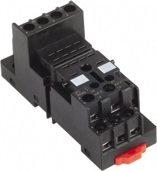Schneider Electric - 250 Volt, 10 Amp, Flat Relay Socket - DIN Rail Mount, Panel Mount, IP20, Box Lug Mixed Terminal - Industrial Tool & Supply