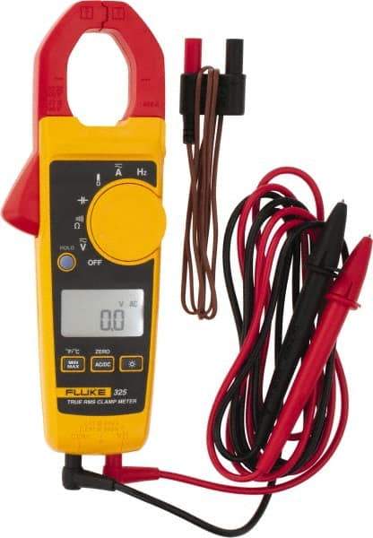 Fluke - 325, CAT IV, CAT III, Digital True RMS Clamp Meter with 1.18" Clamp On Jaws - 600 VAC/VDC, 400 AC/DC Amps, Measures Voltage, Capacitance, Continuity, Frequency, Resistance, Temperature - Industrial Tool & Supply