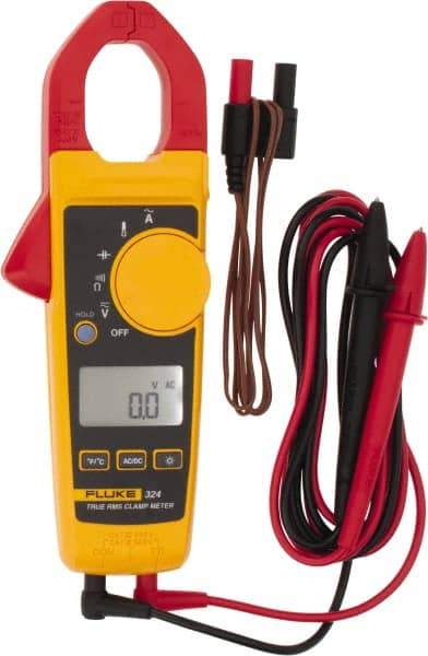 Fluke - 324, CAT IV, CAT III, Digital True RMS Clamp Meter with 1.18" Clamp On Jaws - 600 VAC/VDC, 400 AC Amps, Measures Voltage, Capacitance, Continuity, Current, Resistance, Temperature - Industrial Tool & Supply