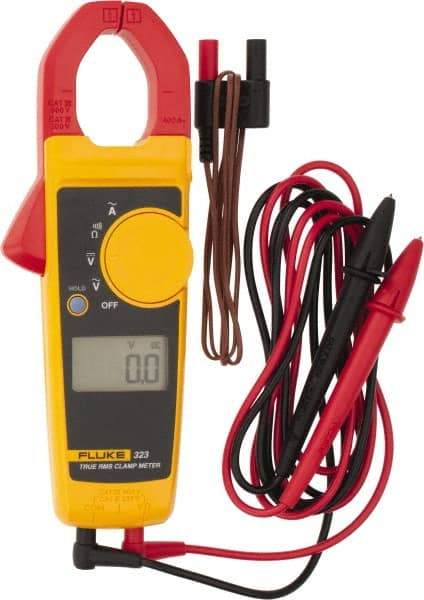 Fluke - 323, CAT IV, CAT III, Digital True RMS Clamp Meter with 1.18" Clamp On Jaws - 600 VAC/VDC, 400 AC Amps, Measures Voltage, Continuity, Current, Resistance - Industrial Tool & Supply