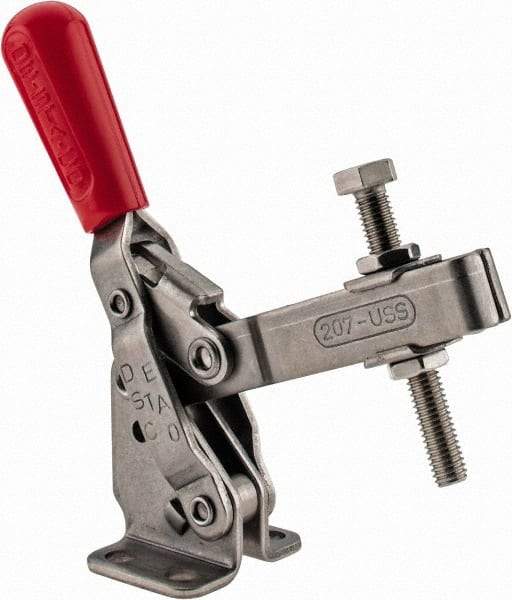 De-Sta-Co - 450 Lb Holding Capacity, Vertical Handle, Manual Hold Down Toggle Clamp - 57° Handle Movement, 99° Bar Opening, U-Bar, Flanged Base, Stainless Steel - Industrial Tool & Supply