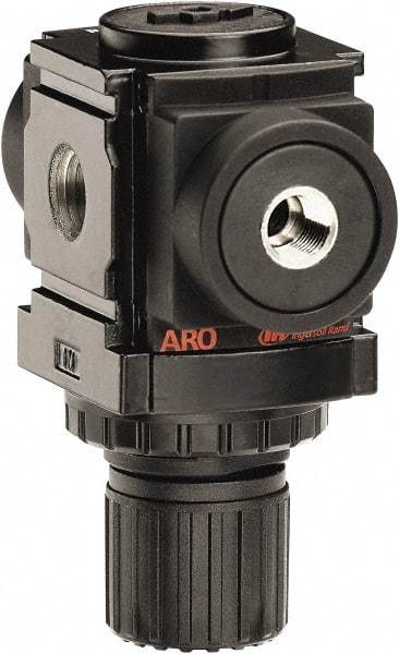 ARO/Ingersoll-Rand - 1/4 NPT Port, 59 CFM, Aluminum Miniature Regulator - 0 to 140 psi Range, 250 Max psi Supply Pressure, 1/8" Gauge Port Thread, 2.913" Wide x 3-9/16" High - Industrial Tool & Supply