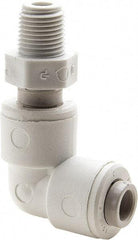 Parker - 1/2" Outside Diam, 1/2 NPTF, Polypropylene Push-to-Connect Tube Male Swivel Elbow - 150 Max psi, White - Industrial Tool & Supply