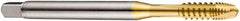 DORMER - M3x0.50 Metric Coarse, 3 Flute, TiN Finish, Cobalt Spiral Point Tap - Plug Chamfer, Right Hand Thread, 56mm OAL, 9mm Thread Length, 3.5mm Shank Diam, 6H Class of Fit, Series E422 - Exact Industrial Supply