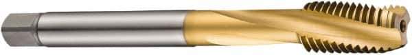 DORMER - M30x3.50 Metric Coarse 4 Flute 6H Bottoming Spiral Flute Tap - Cobalt, TiN Finish, 180mm OAL, Right Hand Flute, Right Hand Thread, Series E263 - Industrial Tool & Supply