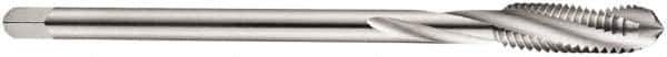 DORMER - M4x0.70 Metric Coarse 3 Flute 6H Bottoming Spiral Flute Tap - Cobalt, Bright Finish, 63mm OAL, Right Hand Flute, Right Hand Thread, Series E258 - Exact Industrial Supply