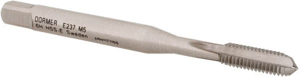 DORMER - M5x0.80 Bottoming LH 6H Bright Cobalt 3-Flute Straight Flute Machine Tap - Exact Industrial Supply