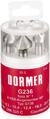 DORMER - 4 Piece, 1/4 to 0.8071" Head Diam, 90° Included Angle, Single End Countersink Set - Industrial Tool & Supply