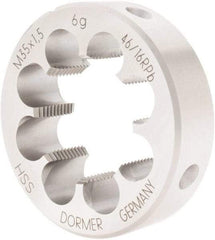 DORMER - M35x1.50 Metric Fine Thread, High Speed Steel Round Die - 18mm Thick, Right Hand Thread, Series F110 - Exact Industrial Supply