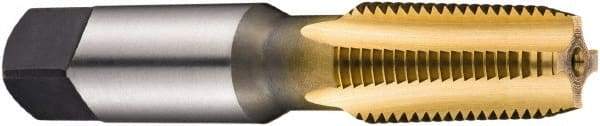 DORMER - 1/8-27 NPT Thread, 4 Flute Standard Pipe Tap - 70mm OAL, 19mm Thread Length, TiN Finish, High Speed Steel - Exact Industrial Supply