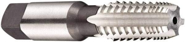 DORMER - 3/8-18 NPT, 5 Flutes, Bright Finish, High Speed Steel, Interrupted Thread Pipe Tap - 3.1496 Inch Overall Length, 0.7008 Inch Shank Diameter, 1-1/16 Inch Thread Length, 0.531 Inch Square Size, 0.7677 Inch Projection, Bottoming Chamfer, Series E711 - Industrial Tool & Supply