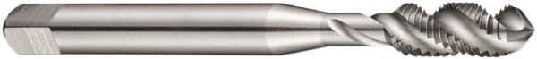 DORMER - M10x1.50 EGM, 3 Flute, 40° Helix, Bottoming Chamfer, Bright Finish, High Speed Steel Spiral Flute STI Tap - Right Hand Flute, 3.5066" OAL, 0.3546" Shank Diam, 0.8668" Thread Length, 6H Class of Fit, Series E621 - Exact Industrial Supply