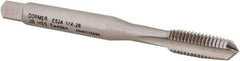 DORMER - 1/4-28 UNF 2B 3 Flute Bright Finish High Speed Steel Straight Flute Machine Tap - Taper, Right Hand Thread, 66mm OAL, 13mm Thread Length, Oversize - Exact Industrial Supply