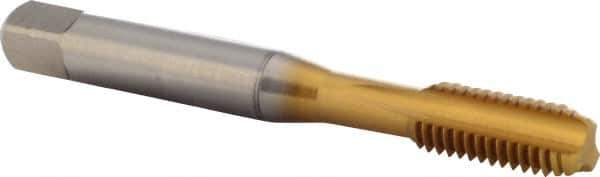 DORMER - M8x1.25 Metric Coarse 6H 3 Flute TiN Finish High Speed Steel Straight Flute Machine Tap - Bottoming, Right Hand Thread, 72mm OAL, 16mm Thread Length, Oversize - Exact Industrial Supply
