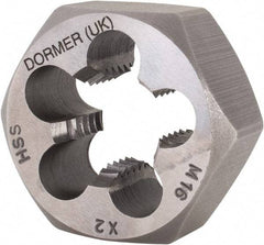 DORMER - M16x2.00 Metric Coarse Thread, Right Hand Thread, Hex Rethreading Die - High Speed Steel, 5/8" Thick, Series F302 - Exact Industrial Supply