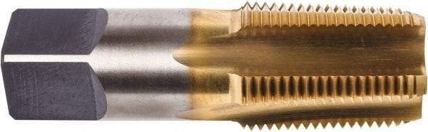 Union Butterfield - 1/8-27 NPT Thread, 4 Flute Standard Pipe Tap - 2-1/8" OAL, 3/4" Thread Length, 7/16" Shank Diam, TiN Finish, High Speed Steel - Exact Industrial Supply
