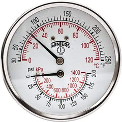 Winters - 3" Dial, 1/2 Thread, 0-200 Scale Range, Pressure Gauge - Center Back Connection Mount, Accurate to 0.03% of Scale - Industrial Tool & Supply