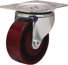 Hamilton - 4" Diam x 1-1/2" Wide x 5" OAH Top Plate Mount Swivel Caster - Cast Iron, 375 Lb Capacity, Straight Roller Bearing, 4 x 5-1/8" Plate - Industrial Tool & Supply