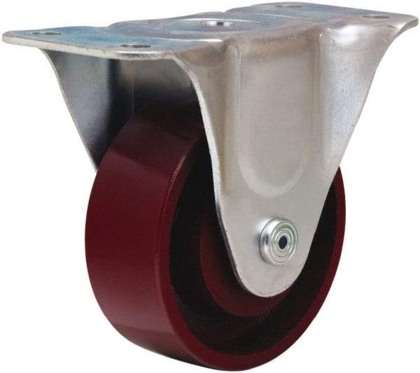 Hamilton - 4" Diam x 1-1/2" Wide x 5" OAH Top Plate Mount Rigid Caster - Cast Iron, 375 Lb Capacity, Straight Roller Bearing, 3 x 6-3/16" Plate - Industrial Tool & Supply