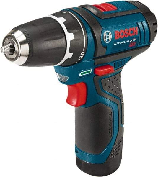 Bosch - 12 Volt 3/8" Chuck Pistol Grip Handle Cordless Drill - 0-350 & 0-1300 RPM, Reversible, 2 Lithium-Ion Batteries Included - Industrial Tool & Supply