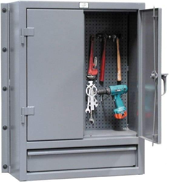 Strong Hold - Wall Storage Cabinet - Steel, 36" Wide x 14" Deep x 48" High, Dark Gray - Industrial Tool & Supply
