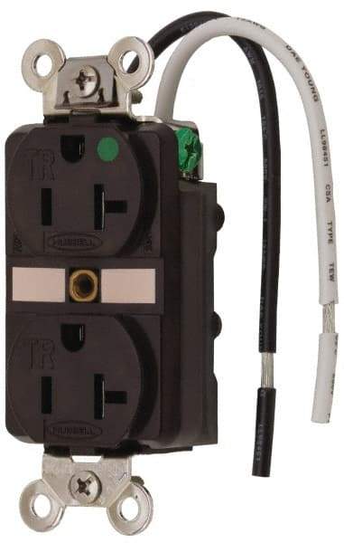 Hubbell Wiring Device-Kellems - 125 VAC, 20 Amp, 5-20R NEMA Configuration, Brown, Hospital Grade, Self Grounding Duplex Receptacle - 1 Phase, 2 Poles, 3 Wire, Flush Mount, Chemical, Corrosion and Impact Resistant, Tamper Resistant - Industrial Tool & Supply