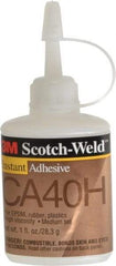 3M - 1 oz Bottle Yellow Instant Adhesive - Series CA40H, 5 to 40 sec Fixture Time, 24 hr Full Cure Time, Bonds to Cardboard, Cork Board, Fabric, Fiberglass, Foam, Metal, Paper, Plastic, Rubber & Vinyl - Industrial Tool & Supply