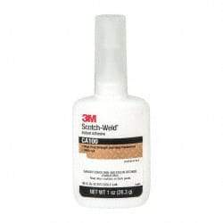 3M - 1 oz Bottle Clear Instant Adhesive - Series CA100, 20 to 70 sec Fixture Time, 24 hr Full Cure Time, Bonds to Cardboard, Cork Board, Fabric, Fiberglass, Foam, Metal, Plastic, Rubber & Vinyl - Industrial Tool & Supply