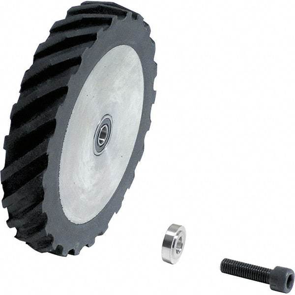 Dynabrade - 4" Diam x 5/8" Wide Contact Wheel Assembly - 1/4" Arbor Hole, Scoop, 40 Duro Rubber Face - Industrial Tool & Supply