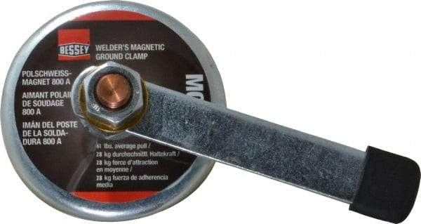 Bessey - 800 Amps Grounding Capacity, 3-1/2" Diam, 2" High, 55 Lb Max Pull Force, Magnetic Welding & Fabrication Ground Clamp - 55 Lb Average Pull Force, 3-1/2" Long, Round Cup Magnet, Copper Stud - Industrial Tool & Supply