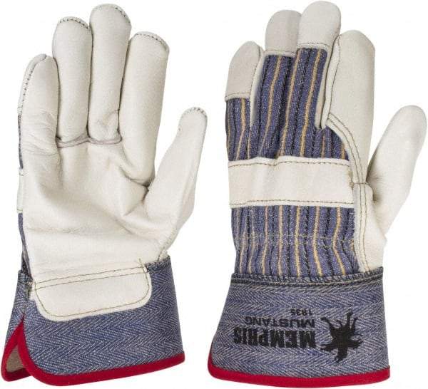 MCR Safety - Size S (7) Grain Cowhide General Protection Work Gloves - For Work & Driver, Uncoated, Safety Cuff, Full Fingered, White/Blue/Black/Yellow, Paired - Industrial Tool & Supply