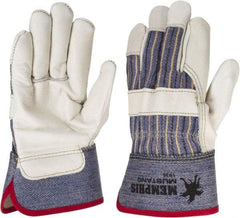MCR Safety - Size S (7) Grain Cowhide General Protection Work Gloves - For Work & Driver, Uncoated, Safety Cuff, Full Fingered, White/Blue/Black/Yellow, Paired - Industrial Tool & Supply