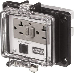 Hubbell Wiring Device-Kellems - 1 Port, 3 Power Receptacle, Ethernet, Clear Data Port Receptacle - 4.79 Inch Long x 1.61 Inch Deep x 5.8 Inch Wide, Aluminum, Surface Mount, Gray - Industrial Tool & Supply