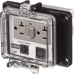 Hubbell Wiring Device-Kellems - 1 Port, 3 Power Receptacle, Ethernet, Clear Data Port Receptacle - 4.79 Inch Long x 1.61 Inch Deep x 5.08 Inch Wide, Aluminum, Surface Mount, Gray - Industrial Tool & Supply