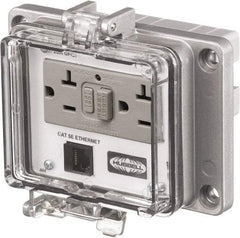 Hubbell Wiring Device-Kellems - 1 Port, 3 Power Receptacle, Ethernet, Clear Data Port Receptacle - 4.79 Inch Long x 1.61 Inch Deep x 5.08 Inch Wide, Aluminum, Surface Mount, Gray - Industrial Tool & Supply