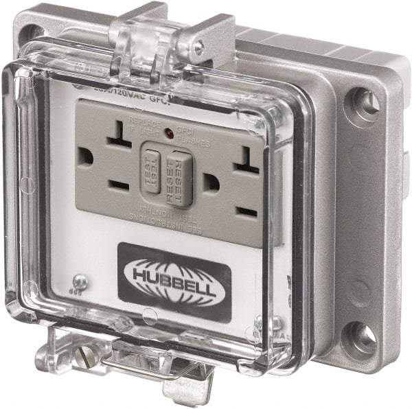 Hubbell Wiring Device-Kellems - 5-15R, 5-20R NEMA, 125 VAC, 20 Amp, GFCI Receptacle - Cast Aluminum, Panel Mount, Includes In Cabinet Receptacle - Industrial Tool & Supply