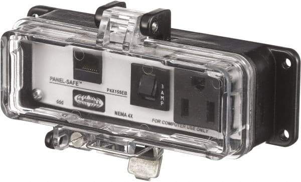 Hubbell Wiring Device-Kellems - 1 Port, 1 Power Receptacle, Ethernet, Clear Data Port Receptacle - 3.2 Inch Long x 1.6 Inch Deep x 5.51 Inch Wide, Aluminum, Surface Mount, Gray - Industrial Tool & Supply
