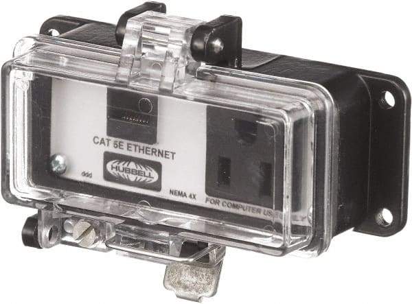 Hubbell Wiring Device-Kellems - 1 Port, 1 Power Receptacle, Ethernet, Clear Data Port Receptacle - 3.2 Inch Long x 1.6 Inch Deep x 4.45 Inch Wide, Aluminum, Surface Mount, Gray - Industrial Tool & Supply
