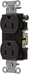 Hubbell Wiring Device-Kellems - 125 Volt, 15 Amp, 5-15R NEMA Configuration, Black, Specification Grade, Self Grounding Duplex Receptacle - 1 Phase, 2 Poles, 3 Wire, Flush Mount - Industrial Tool & Supply