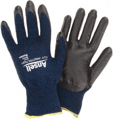 Ansell - Size M, ANSI Cut Lvl A4, Abrasion Lvl 5, Cut Resistant Gloves - Palm Coated, Black/Blue - Industrial Tool & Supply