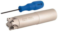 Iscar - 30° Lead Angle, 1-1/4" Max Cut Diam, 0.88" Min Cut Diam, 0.08" Max Depth of Cut, Indexable Chamfer and Angle End Mill - 4 Inserts, H600 WXCU 05 Insert Style, 5-1/2" Overall Length, Through Coolant, Straight Shank - Industrial Tool & Supply