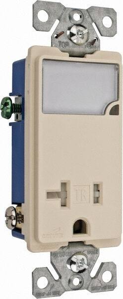 Cooper Wiring Devices - 2 Pole, 125 VAC, 20 Amp, 1 Outlet, Flush Mounted, Self Grounding, Tamper Resistant Combination Outlet with Night Light - 5-20R Configuration, Back Side Wiring, Thermoplastic Material, cULus Listed Standard - Industrial Tool & Supply