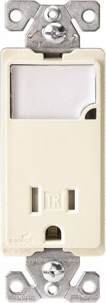 Cooper Wiring Devices - 2 Pole, 125 VAC, 15 Amp, 1 Outlet, Flush Mounted, Self Grounding, Tamper Resistant Combination Outlet with Night Light - 5-15R Configuration, Back Side Wiring, Thermoplastic Material, cULus Listed Standard - Industrial Tool & Supply