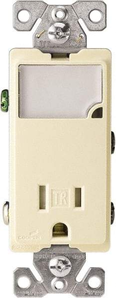 Cooper Wiring Devices - 2 Pole, 125 VAC, 15 Amp, 1 Outlet, Flush Mounted, Self Grounding, Tamper Resistant Combination Outlet with Night Light - 5-15R Configuration, Back Side Wiring, Thermoplastic Material, cULus Listed Standard - Industrial Tool & Supply