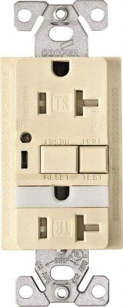 Cooper Wiring Devices - 1 Phase, 5-20R NEMA, 125 VAC, 20 Amp, Self Grounding, GFCI Receptacle - 2 Pole, Back and Side Wiring, Tamper Resistant, Thermoplastic Commercial, Specification Grade - Industrial Tool & Supply