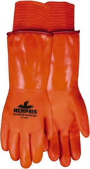 MCR Safety - Size L (9), 14" Long, 28 mil Thick, Supported, PVC Chemical Resistant Gloves - Smooth Finish, Fleece/Jersey Lined, Orange - Industrial Tool & Supply