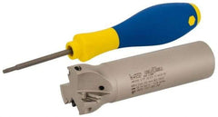 Iscar - 1-1/4" Cut Diam, 0.315" Max Depth of Cut, 1" Shank Diam, 4" OAL, Indexable Square Shoulder Helical End Mill - HM390 TPKT 1003 Inserts, Weldon Shank, 90° Lead Angle, Through Coolant, Series HeliIQMill - Industrial Tool & Supply